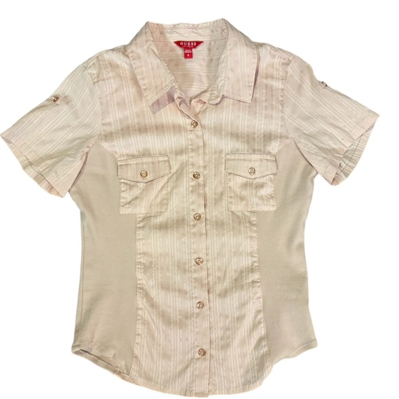 Guess Mixed Texture Button Down Blouse Size Medium - Picture 2 of 8